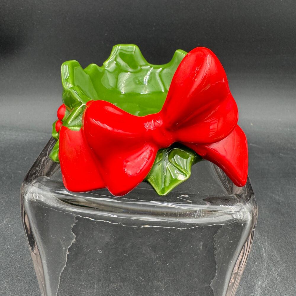 Vintage Fitz and Floyd Green Wreath with Red Bow 1979 Tea Light Holder Ring Dish